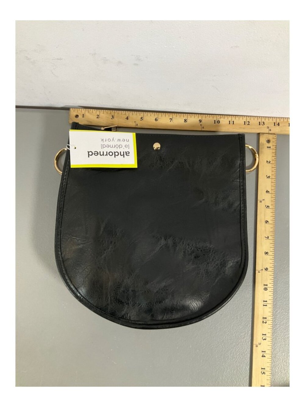 ahdorned U-Shaped Messenger Bag with Dual Straps and Pouch, Black - Gold-Tone Ha